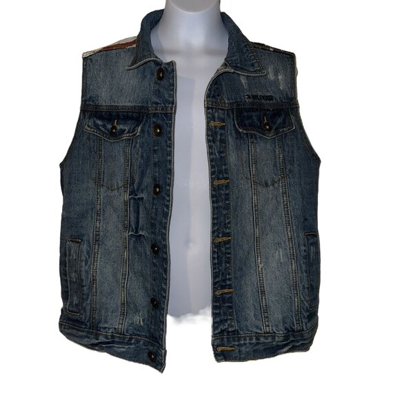 Tommy Hilfigher Jean Denim Vest Boys L 16 18 Patriotic Flag 4th of July Holiday - Picture 1 of 10